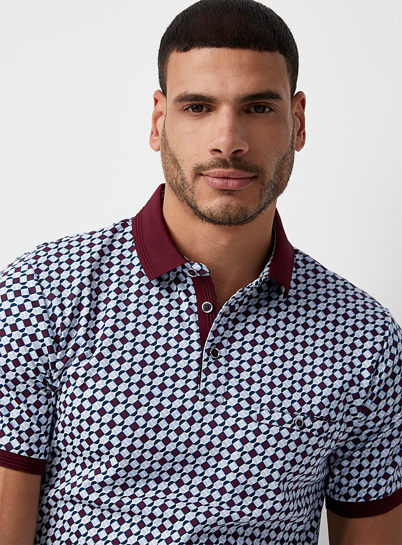 Le 31 Patterned red Patterned liquid cotton polo for men