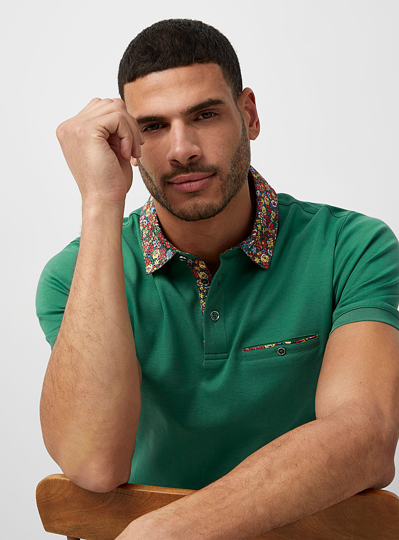 Le 31 Green Floral-accent liquid cotton polo Made with Liberty Fabric for men