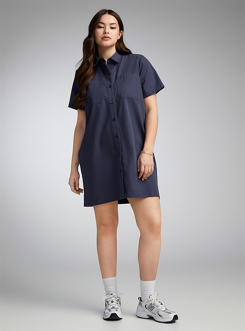 Twik Navy/Midnight Blue Patch pockets colourful shirtdress for women