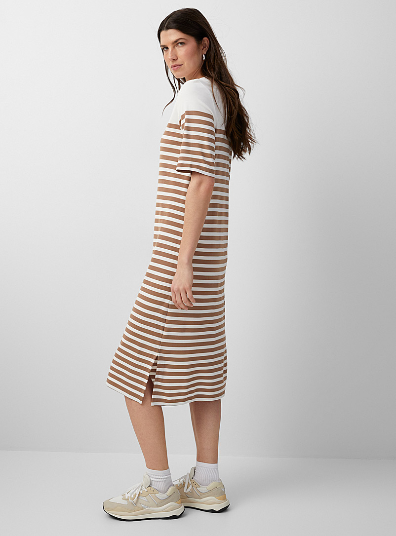 Contemporaine Ivory/Cream Beige Two-tone stripe jersey dress for women