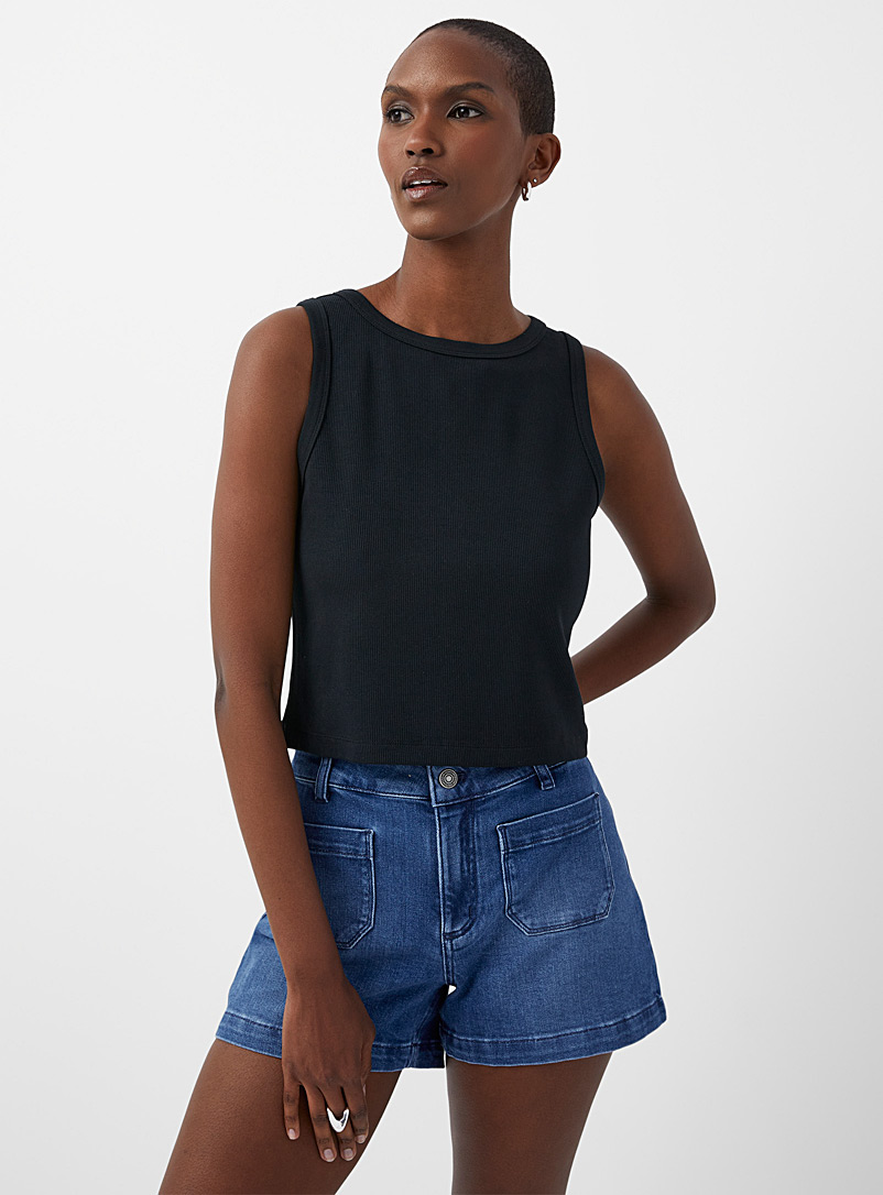 Contemporaine: La camisole courte minicôtes Noir pour femme