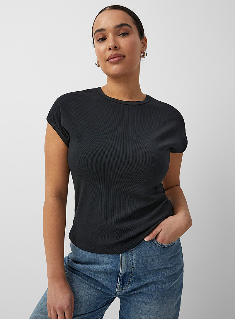 Contemporaine Black Mini-ribbing cropped T-shirt for women