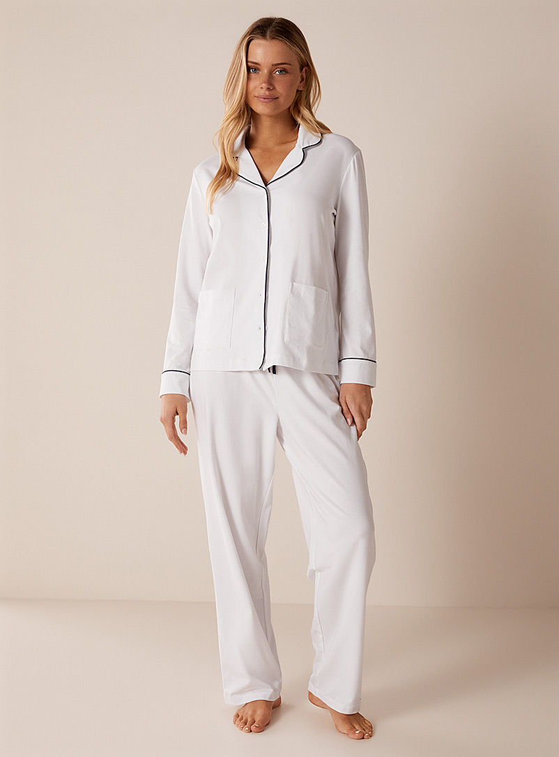 Miiyu Off White Piped SUPIMA® cotton pyjama set for women