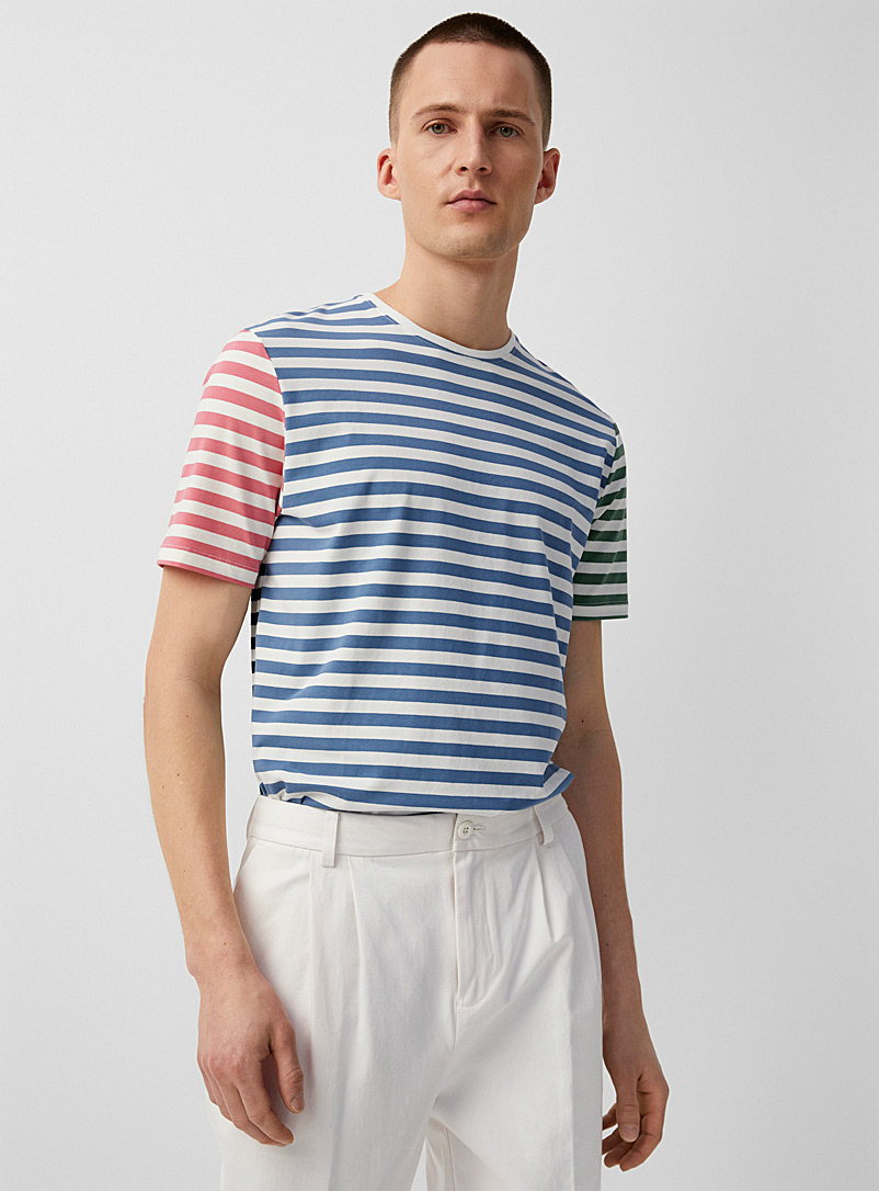 Le 31 Multicoloured Colourful block-stripe SUPIMA® cotton T-shirt for men