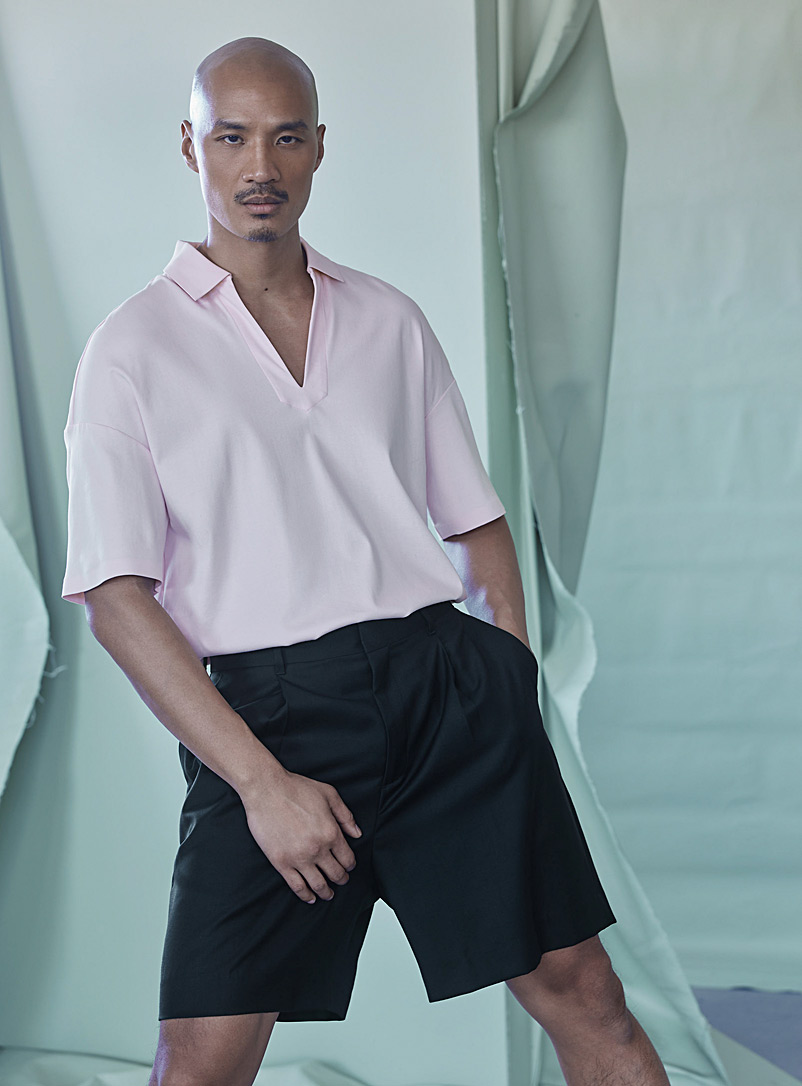 Le 31 Pink Deep Johnny-collar SUPIMA® cotton polo for men