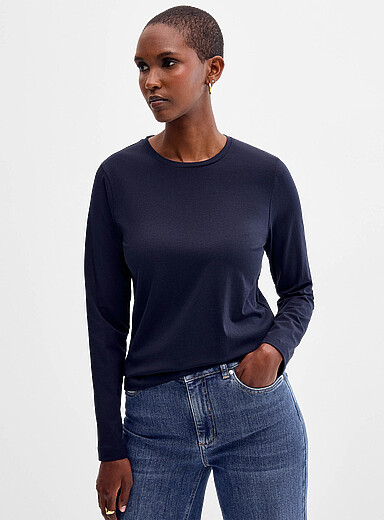Contemporaine: Le t-shirt manches longues coton SUPIMA<sup><small>MD</small></sup> Bleu pour femme