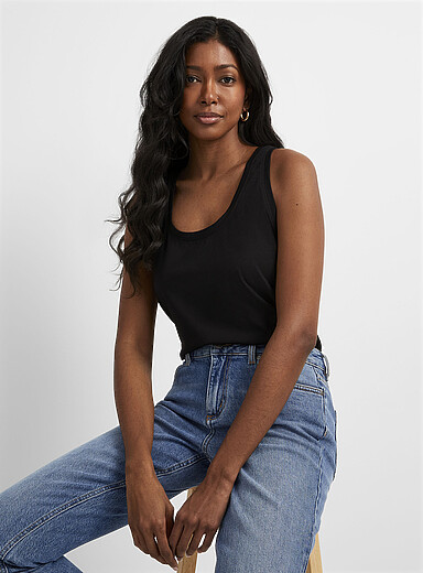 Contemporaine: La camisole col d&eacute;gag&eacute; coton SUPIMA<sup>MD</sup> Noir pour femme