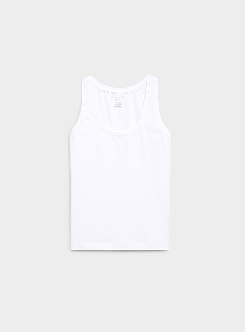 Contemporaine: La camisole col d&eacute;gag&eacute; coton SUPIMA<sup>MD</sup> Blanc pour femme