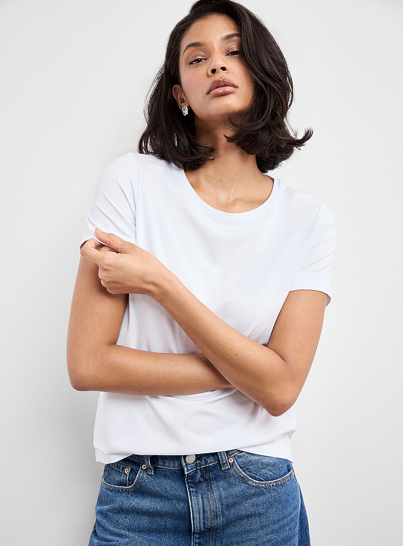 Contemporaine: Le t-shirt col rond coton SUPIMA<sup>MD</sup> &Eacute;cru - Lin pour femme