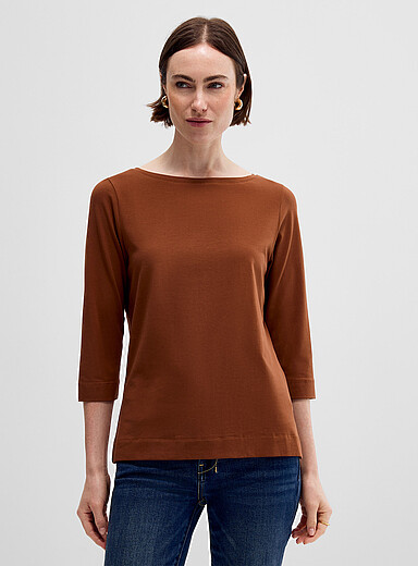 Contemporaine: Le t-shirt col bateau coton SUPIMA<sup>MD</sup> Brun noisette pour femme