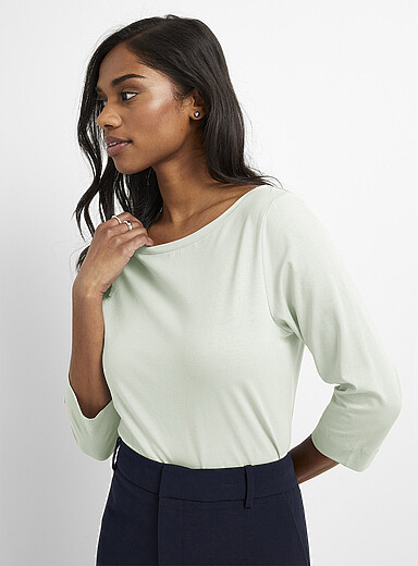 Contemporaine Khaki/Sage/Olive SUPIMA&reg; cotton boat-neck T-shirt for women