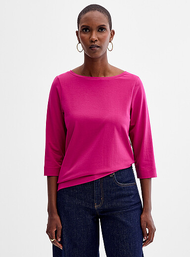Contemporaine: Le t-shirt col bateau coton SUPIMA<sup>MD</sup> Rose p&ecirc;che pour femme