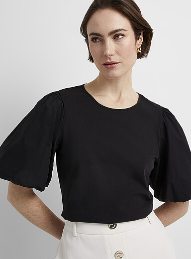 Puff-sleeve SUPIMA® cotton T-shirt | Contemporaine | Women's Short