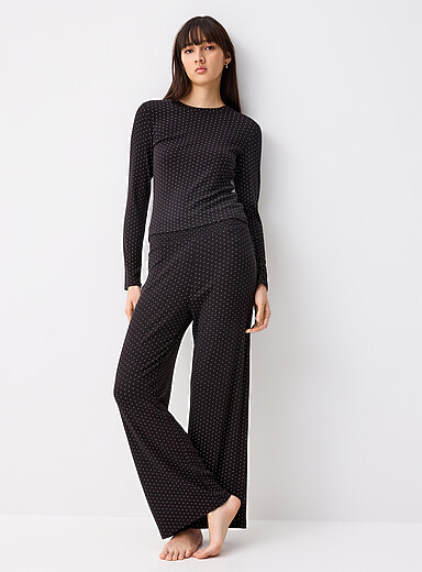 Miiyu x Twik Patterned Black Stretch ribbed lounge pant for women