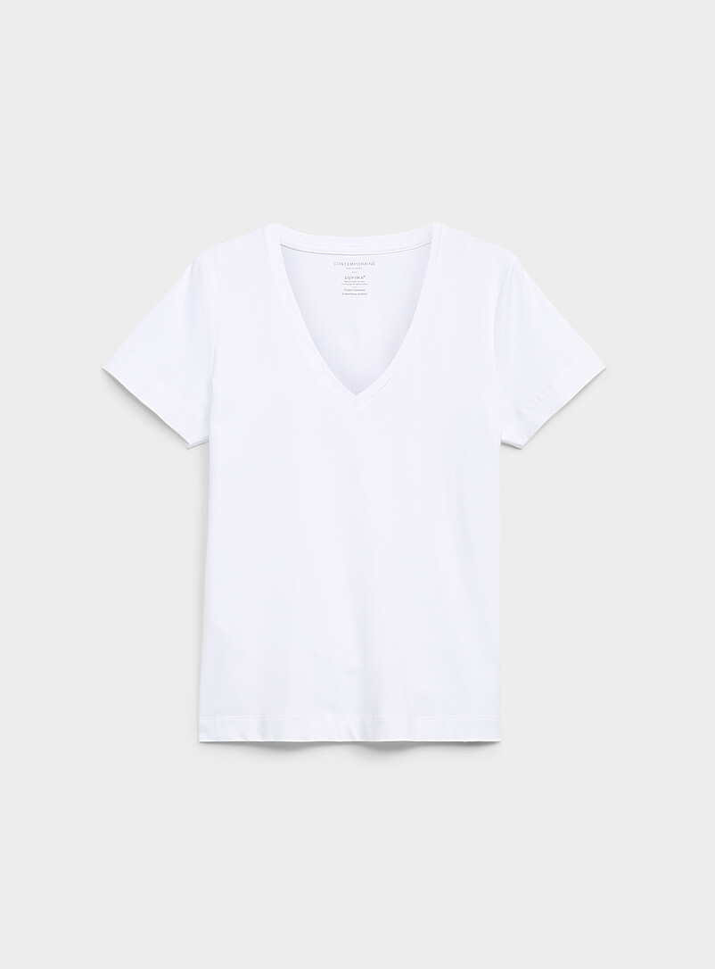 Contemporaine: Le t-shirt col V coton SUPIMA<sup>MD</sup> Noir pour femme