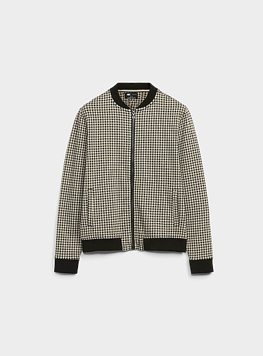Le 31: Le cardigan bomber jacquard carreaux Noir pour homme