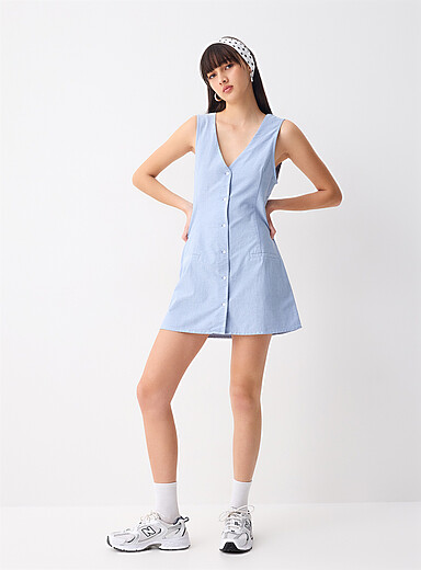 Twik Pink V-neck oxford shirtdress for women