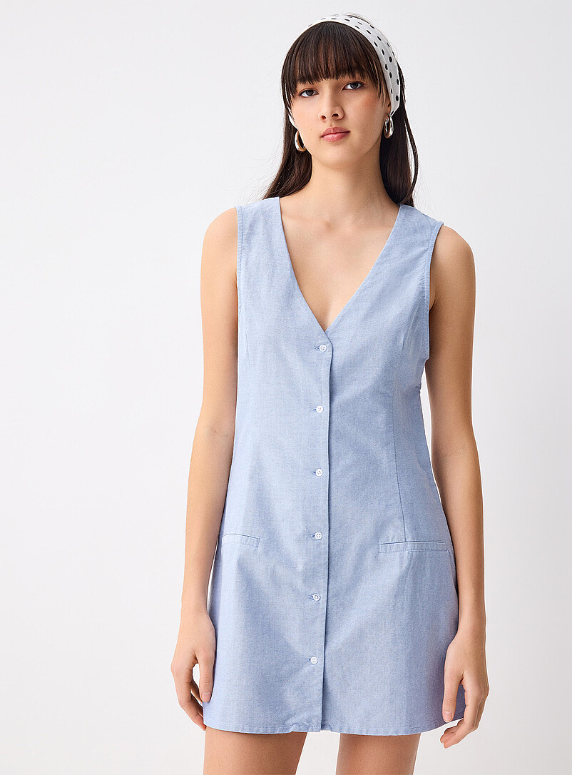 Twik Pink V-neck oxford shirtdress for women