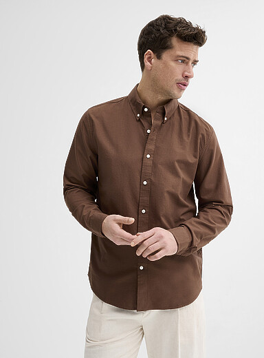 Le 31 Chocolate/Espresso Oxford shirt <b>Comfort fit</b> for men