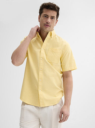 Le 31 Indigo/Dark Blue Short-sleeve Oxford shirt <b>Comfort fit</b> for men