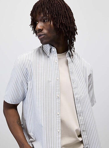 Short-sleeve striped Oxford shirt <b>Comfort fit</b>