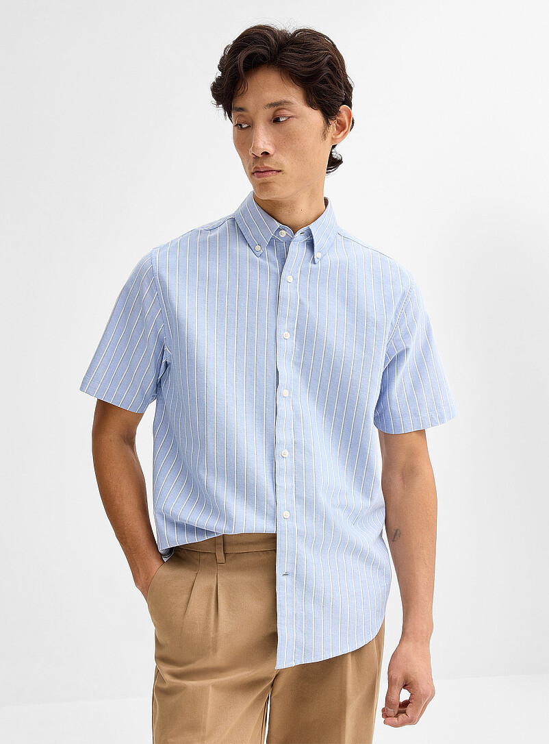 Le 31: La chemise manches courtes oxford ray&eacute;e <b>Coupe confort</b> Vert pour homme