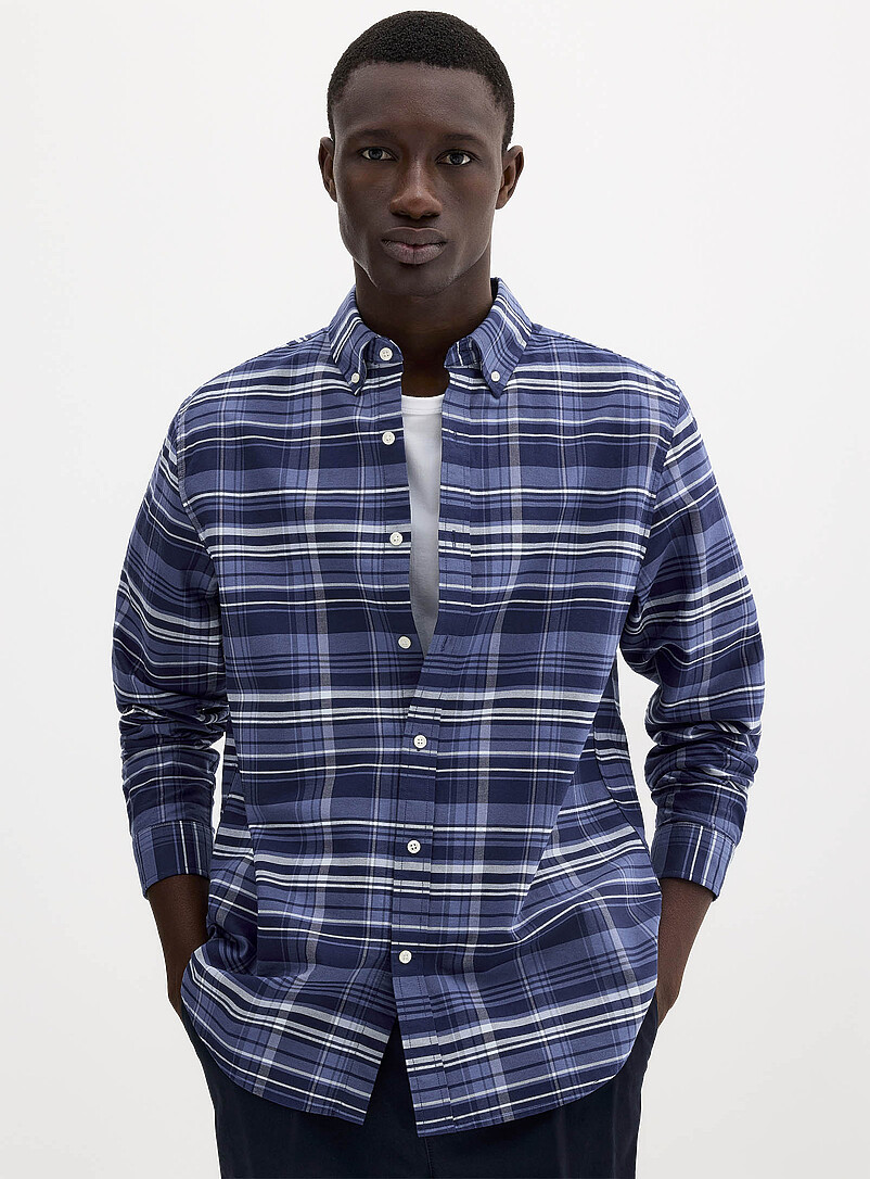 Le 31: La chemise oxford &agrave; carreaux <b>Coupe confort</b> Bleu &agrave; motifs pour homme