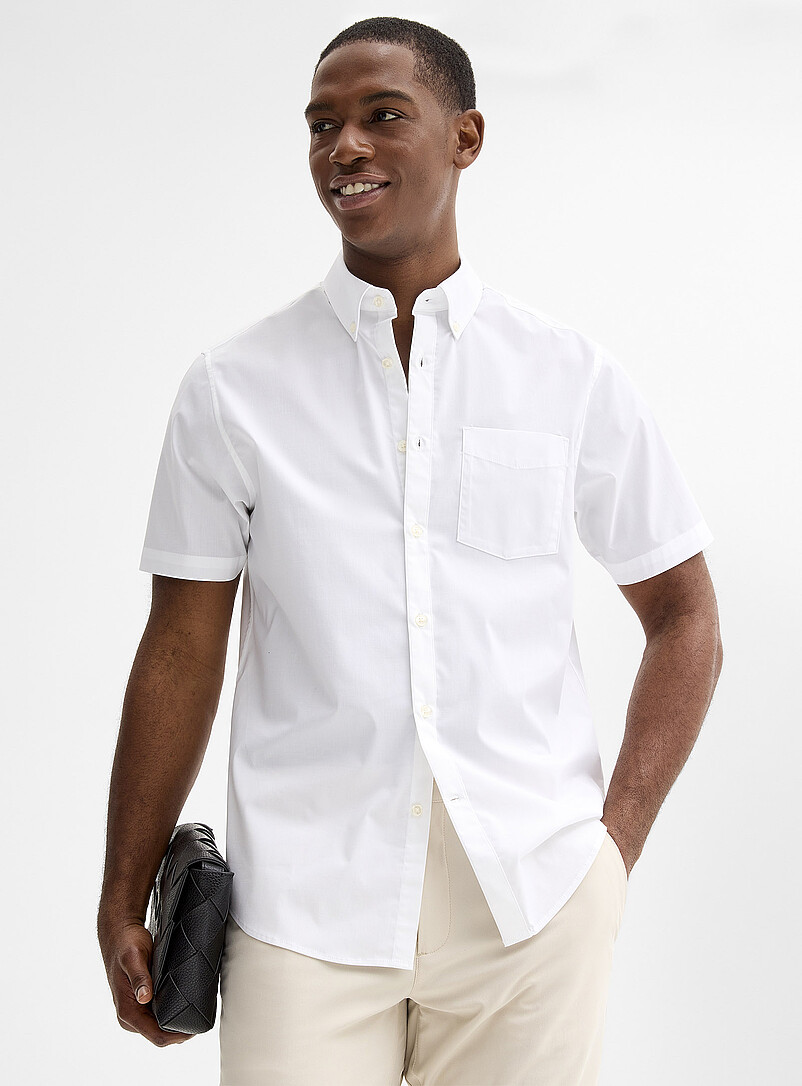Le 31 Blue Short-sleeve solid shirt <b>Modern fit</b> for men
