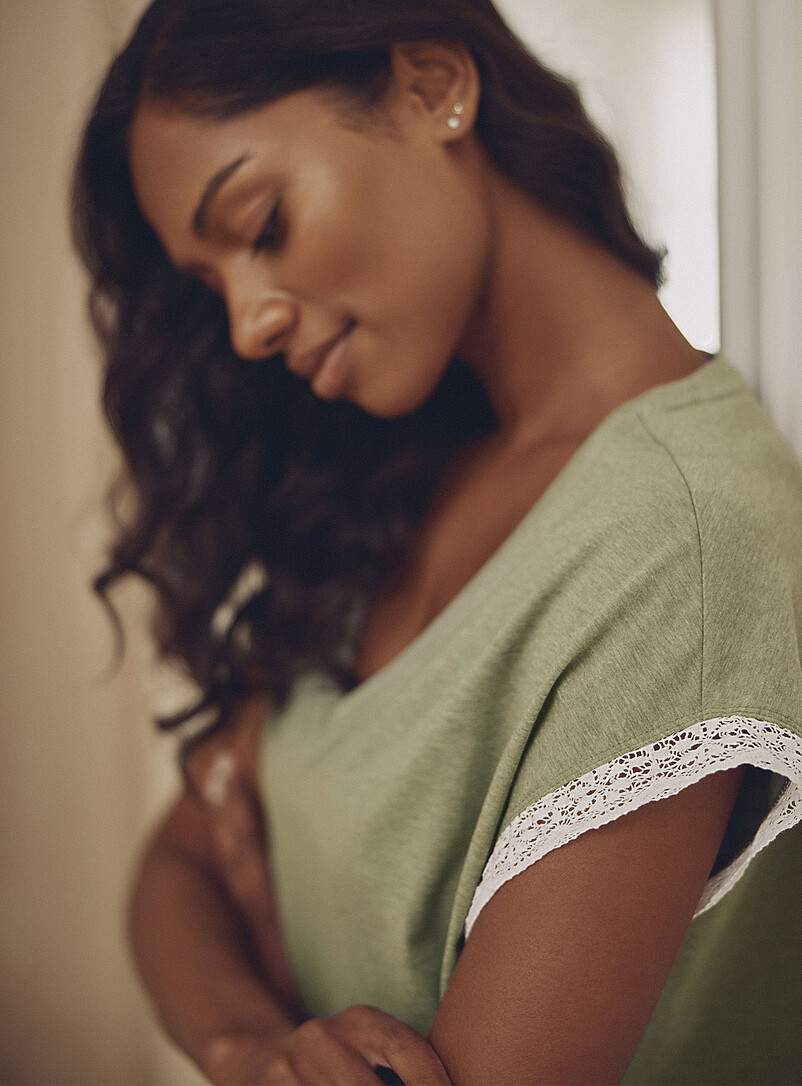 Miiyu: Le t-shirt mancherons coton SUPIMA<sup><small>MD</small></sup> accents dentelle Sable pour femme