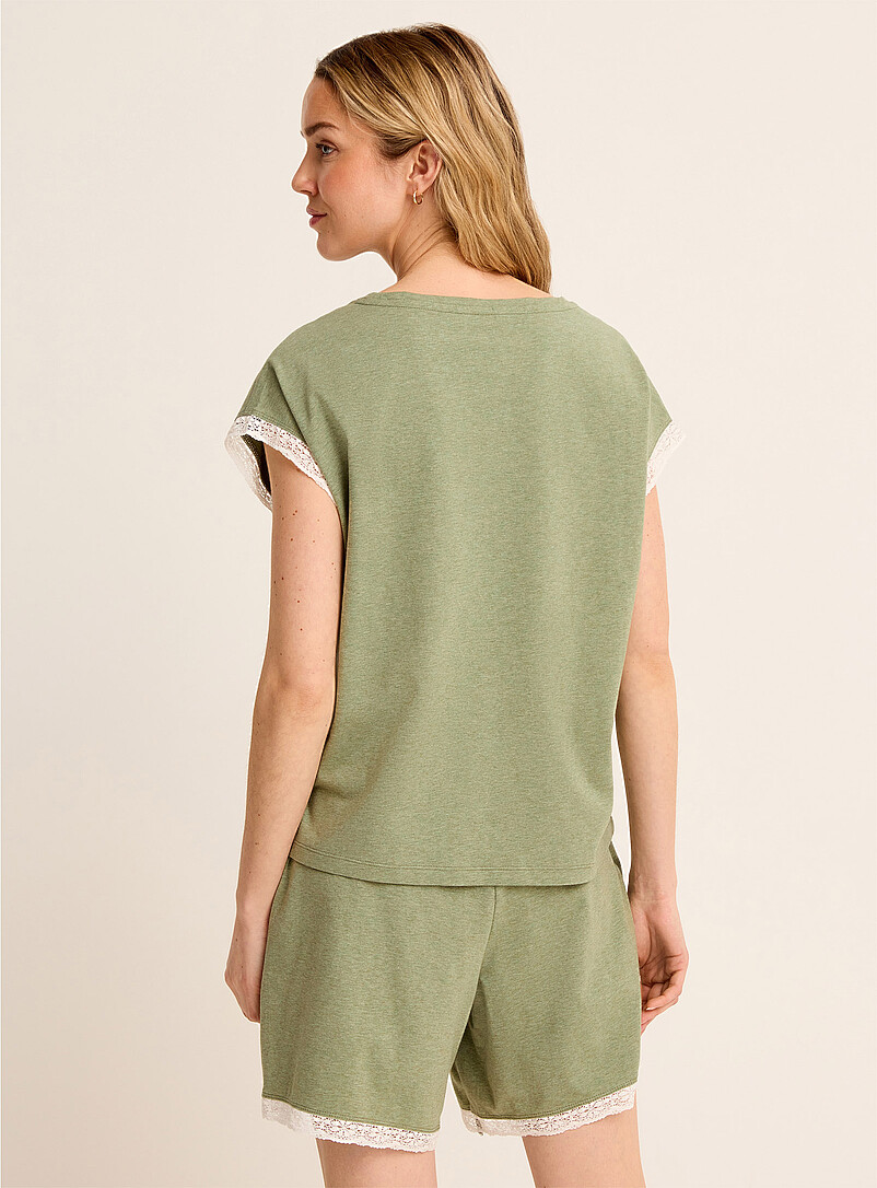 Miiyu: Le t-shirt mancherons coton SUPIMA<sup><small>MD</small></sup> accents dentelle Sable pour femme
