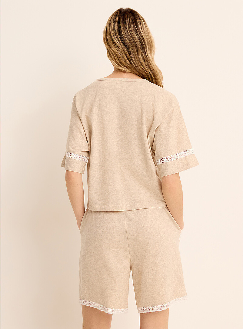 Miiyu: Le t-shirt carr&eacute; boutonn&eacute; coton SUPIMA<sup><small>MD</small></sup> accents dentelle Sable pour femme