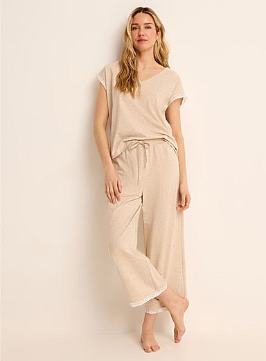 Le pantalon pyjama &eacute;court&eacute; coton SUPIMA<sup><small>MD</small></sup> accents dentelle