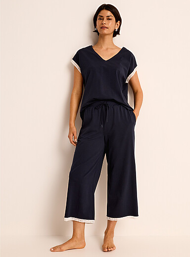 Lace-accent Supima&reg; cotton cropped pyjama pant