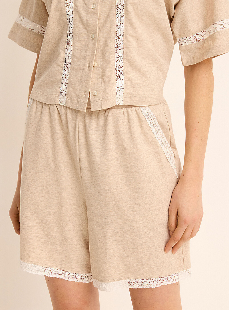 Miiyu: Le short pyjama coton SUPIMA<sup><small>MD</small></sup> accents dentelle Sable pour femme