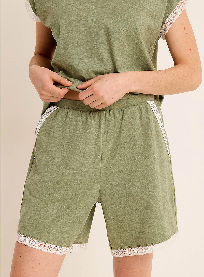 Miiyu: Le short pyjama coton SUPIMA<sup><small>MD</small></sup> accents dentelle Sable pour femme