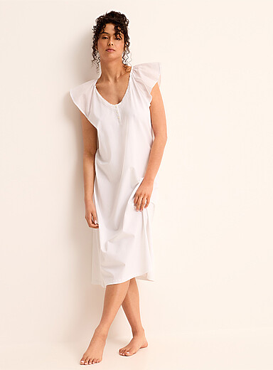 Lace-accent jersey long nightgown