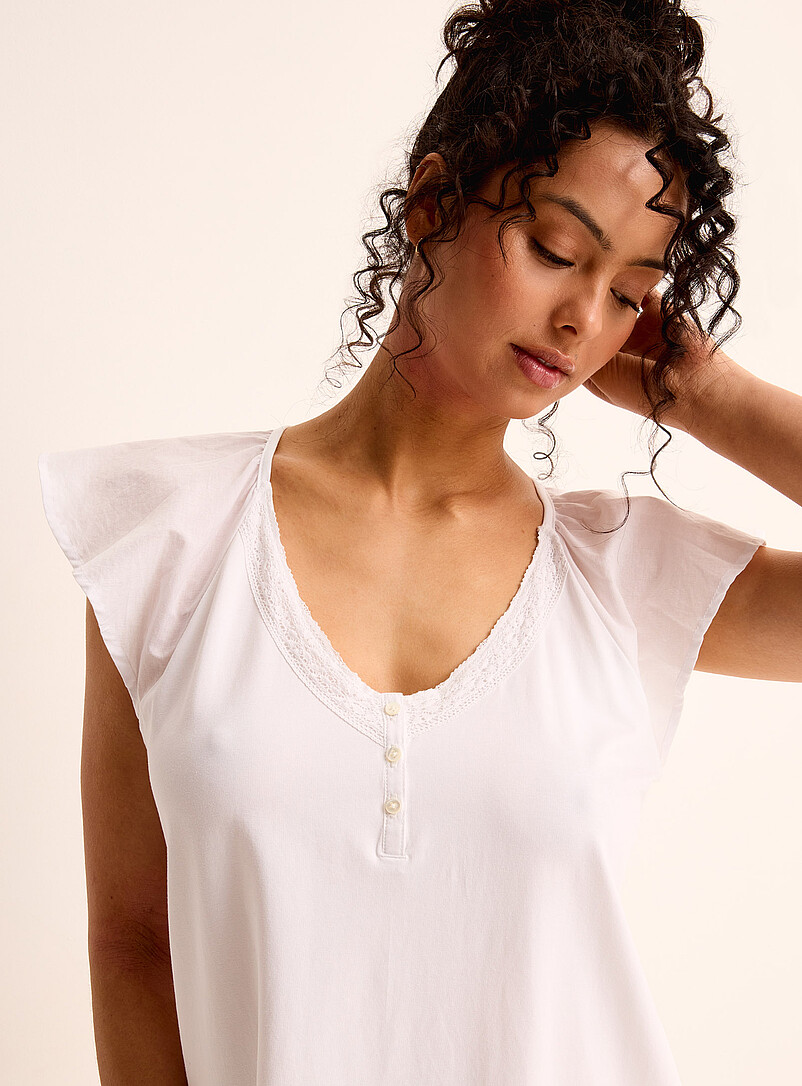 Miiyu: La longue robe de nuit jersey accents dentelle Blanc pour femme