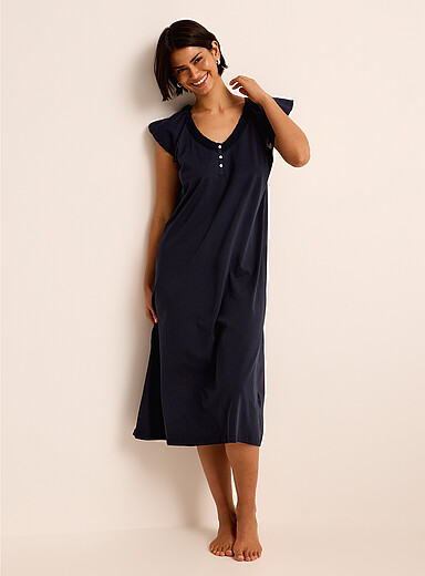 Lace-accent jersey long nightgown