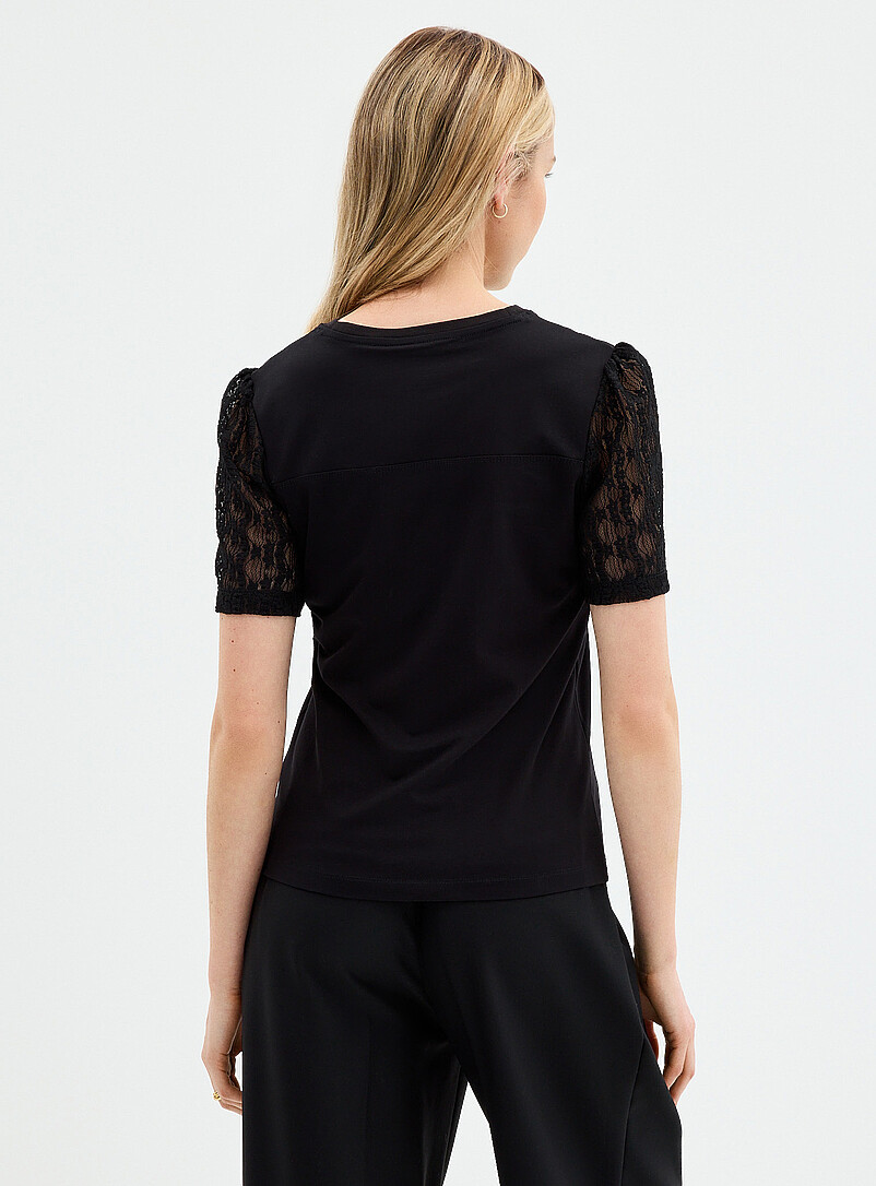 Contemporaine: Le t-shirt bimati&egrave;re manches bouffantes dentelle Blanc pour femme