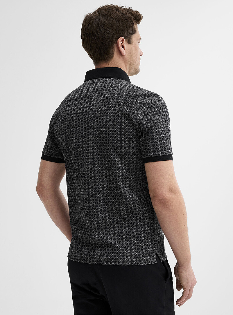 Le 31 Black Mosaic pattern liquid cotton polo for men