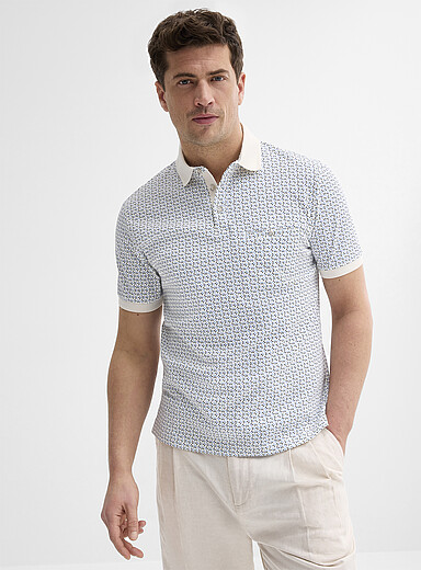 Le 31: Le polo coton liquide motif mosa&iuml;que Ivoire - Beige cr&egrave;me pour homme