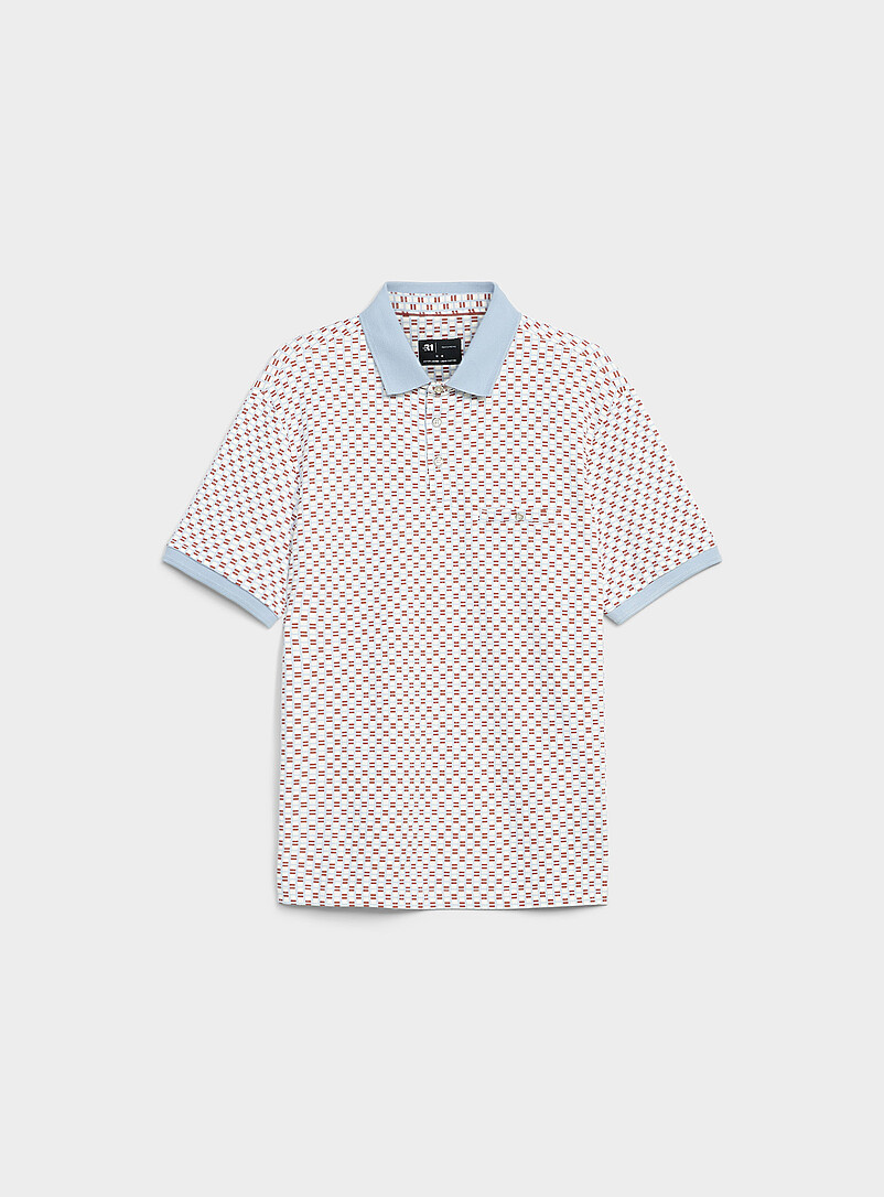 Le 31 Black Mosaic pattern liquid cotton polo for men
