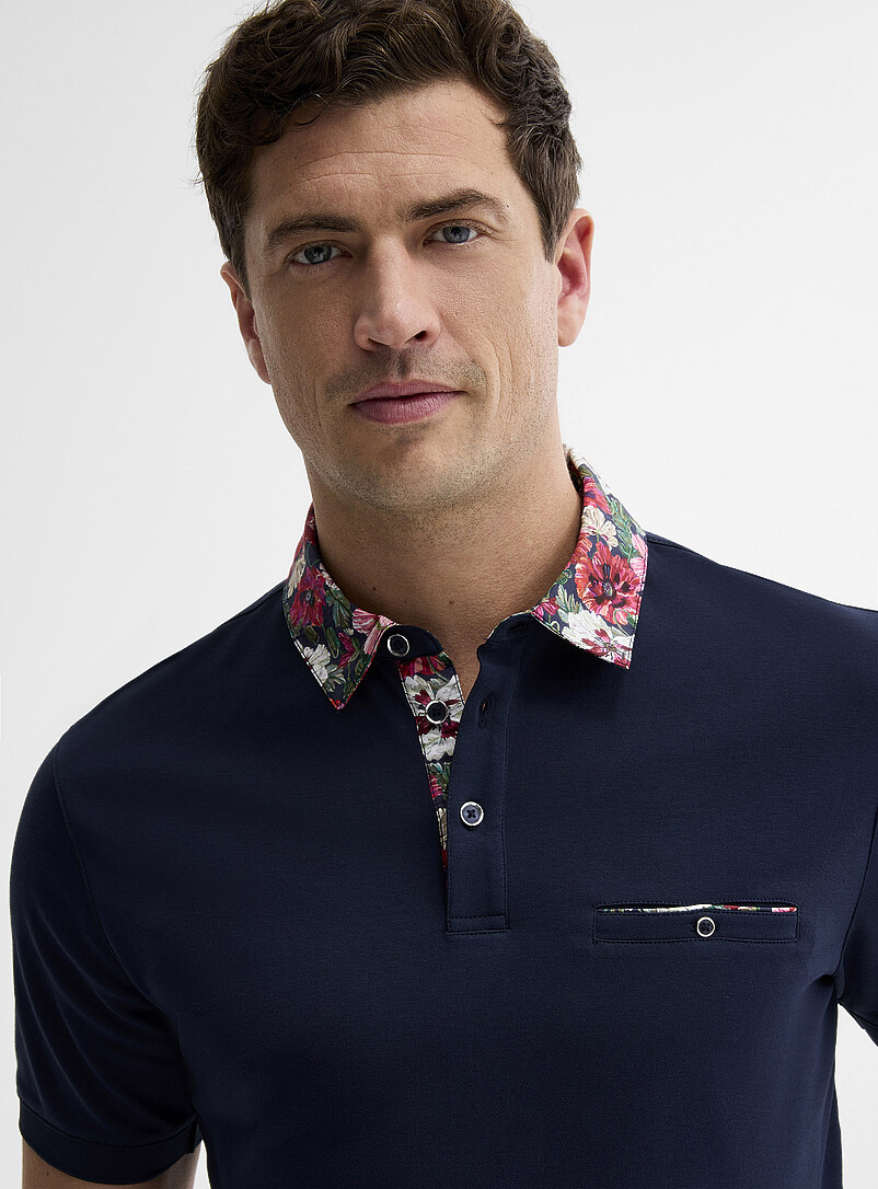 Le 31 White Floral-accent liquid cotton polo <b>Made with Liberty Fabric</b> for men