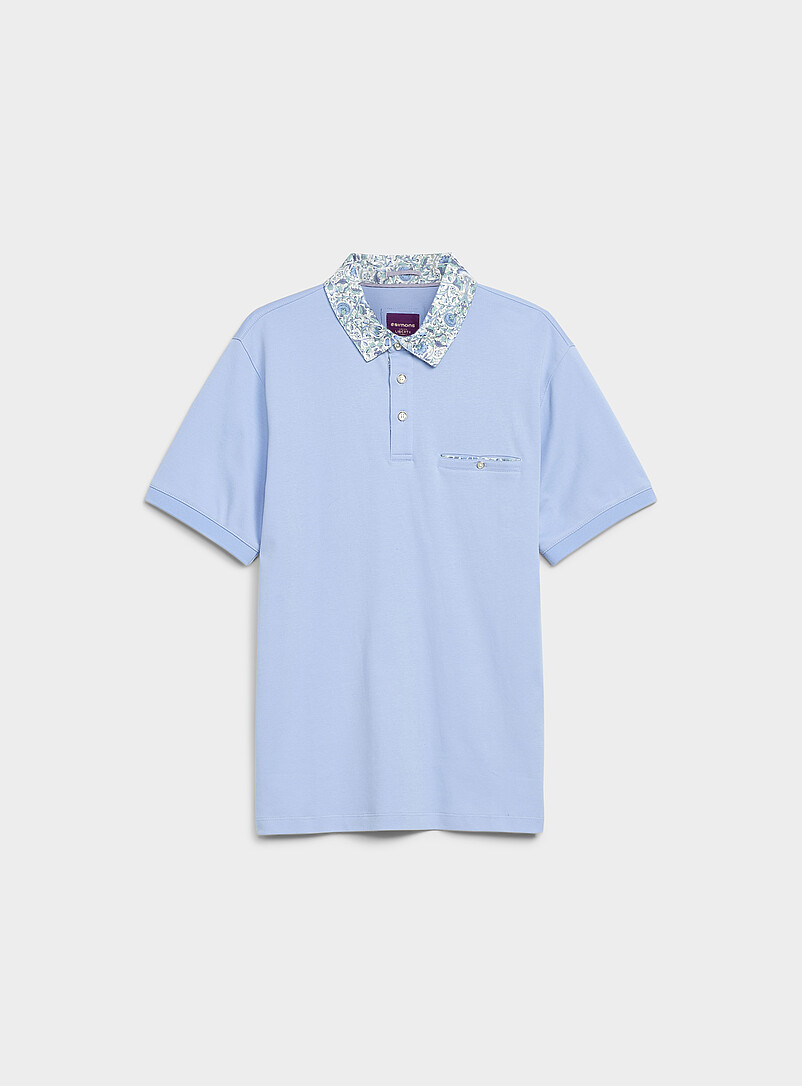 Le 31: Le polo coton liquide accents floraux <b>Fait d'un tissu Liberty Fabric</b> Blanc pour homme