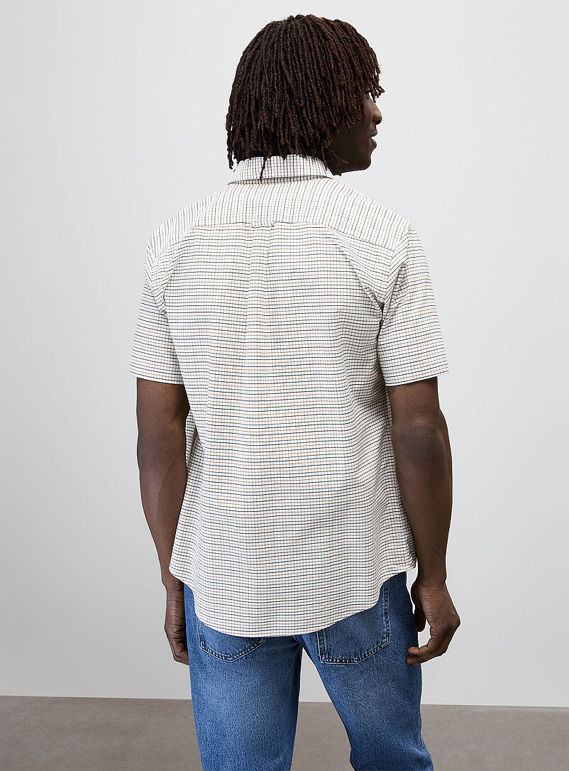 Le 31: La chemise oxford petits carreaux <b>Coupe moderne</b> Blanc &agrave; motifs pour homme
