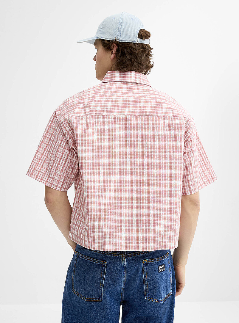 Djab: La chemise seersucker &agrave; carreaux <b>Coupe carr&eacute;e</b> Bleu fonc&eacute; - Indigo pour homme