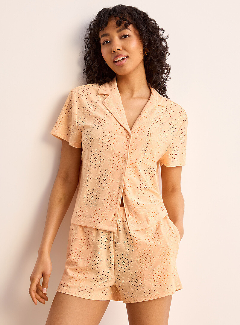 Miiyu x Twik: L'ensemble pyjama broderie anglaise P&ecirc;che pour femme