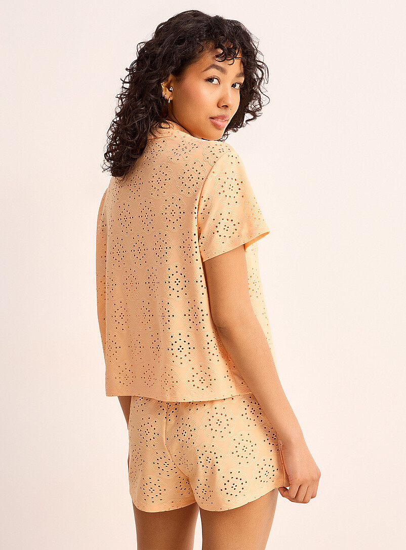 Miiyu x Twik: L'ensemble pyjama broderie anglaise P&ecirc;che pour femme