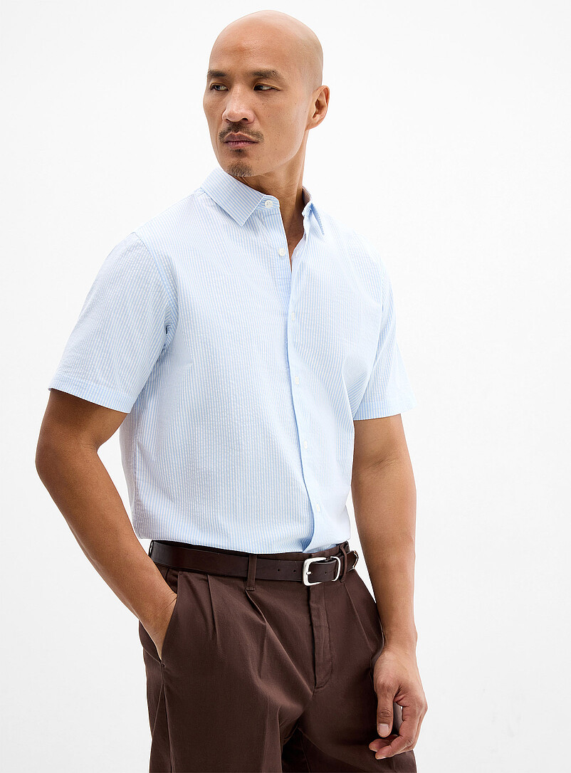 Le 31: La chemise seersucker rayure color&eacute;e <b>Coupe moderne</b> Rouge &agrave; motifs pour homme
