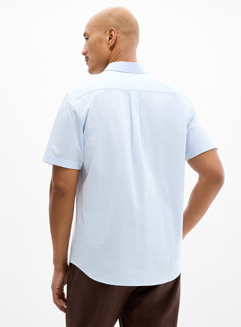 Le 31: La chemise seersucker rayure color&eacute;e <b>Coupe moderne</b> Rouge &agrave; motifs pour homme